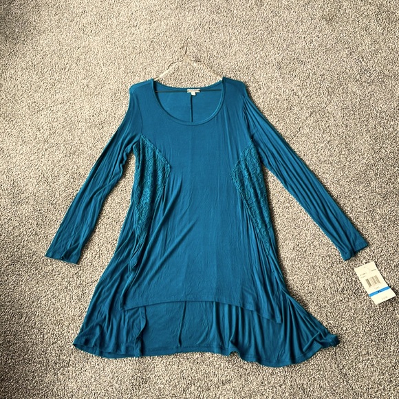 Teal Eyeshadow Tunic Top New XL top with lace inserts - Picture 1 of 8